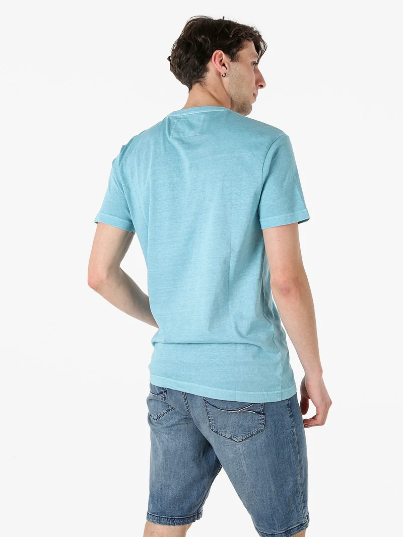 T-shirt da uomo in cotone con stampa - turchese