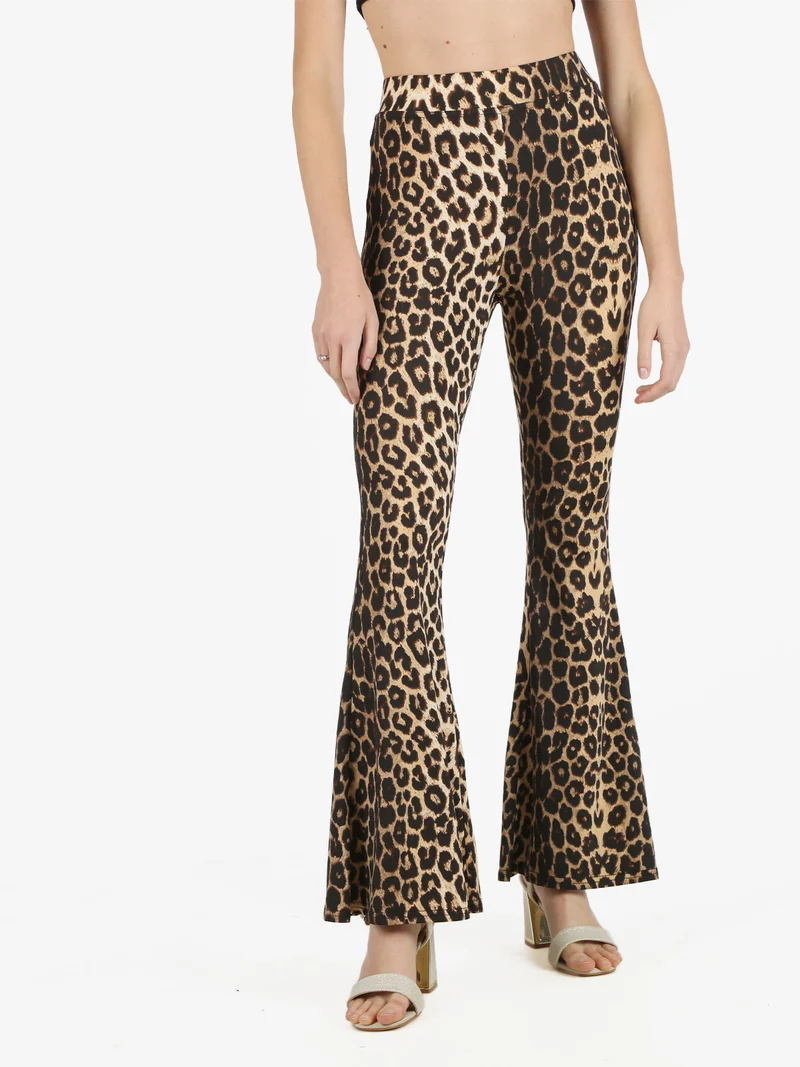 Pantaloni donna a zampa maculati - cammello