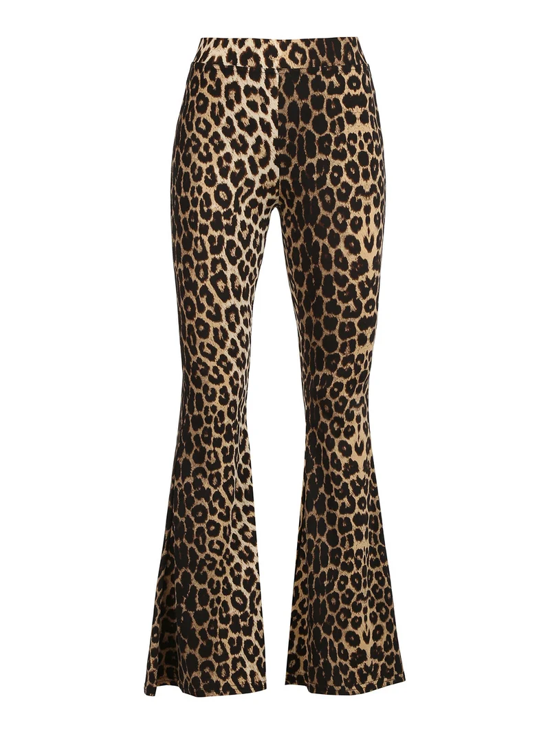 Pantaloni donna a zampa maculati - cammello