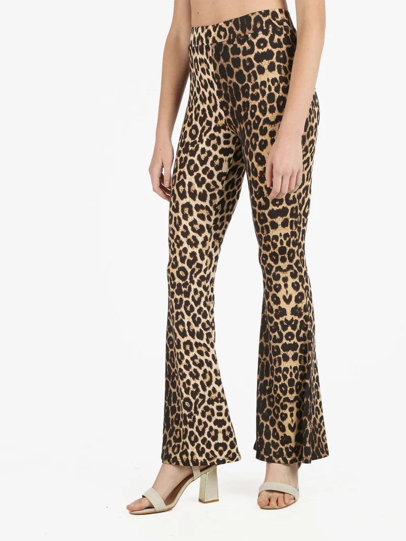 Pantaloni donna a zampa maculati - cammello