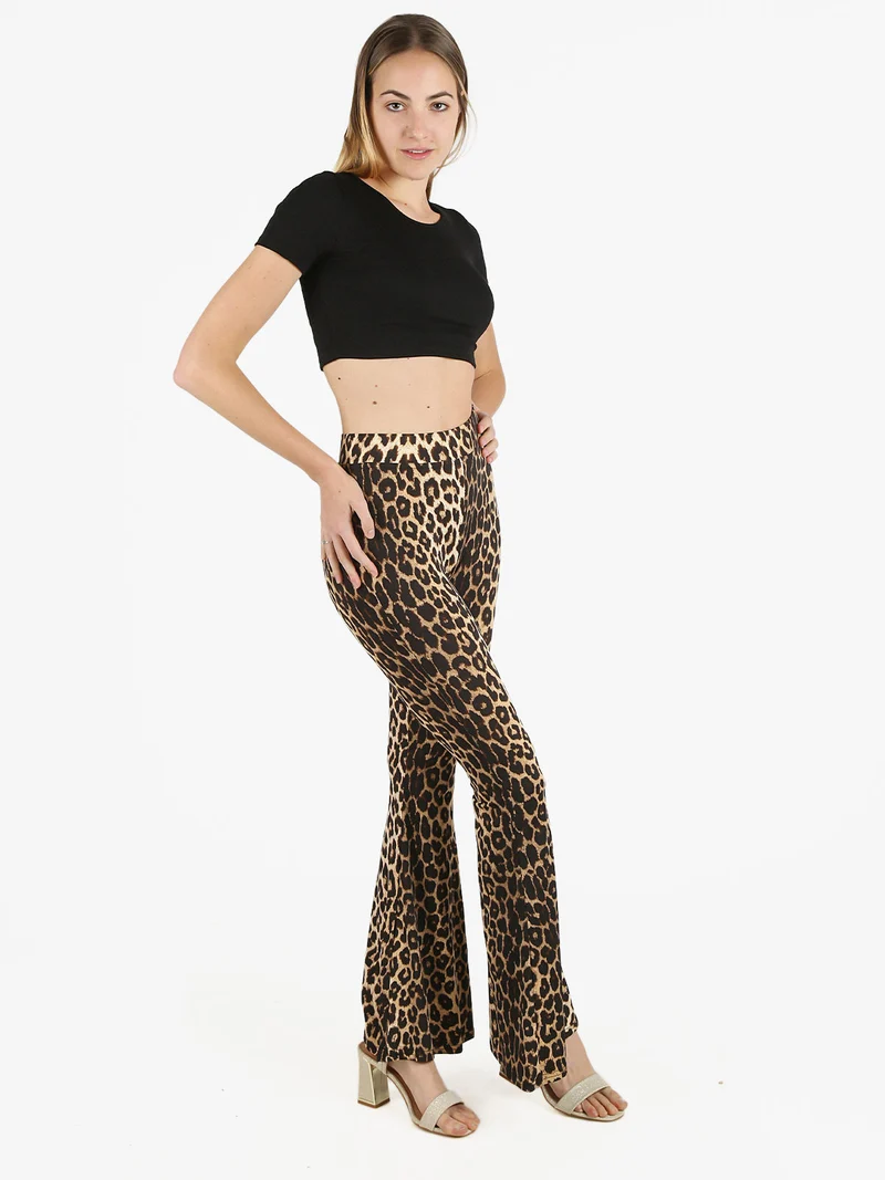 Pantaloni donna a zampa maculati - cammello