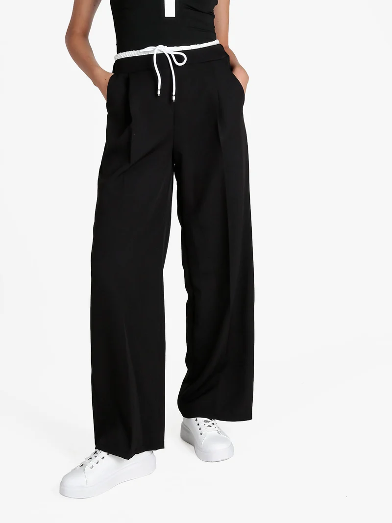 Pantaloni donna a palazzo con coulisse - nero