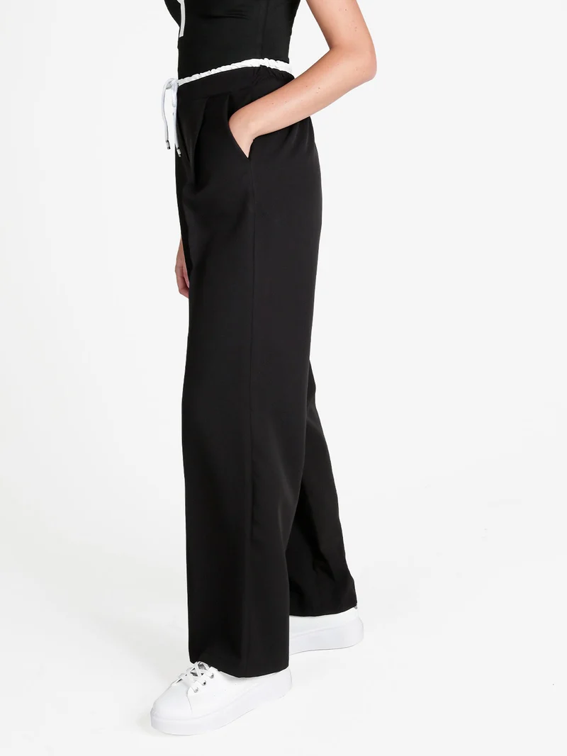 Pantaloni donna a palazzo con coulisse - nero