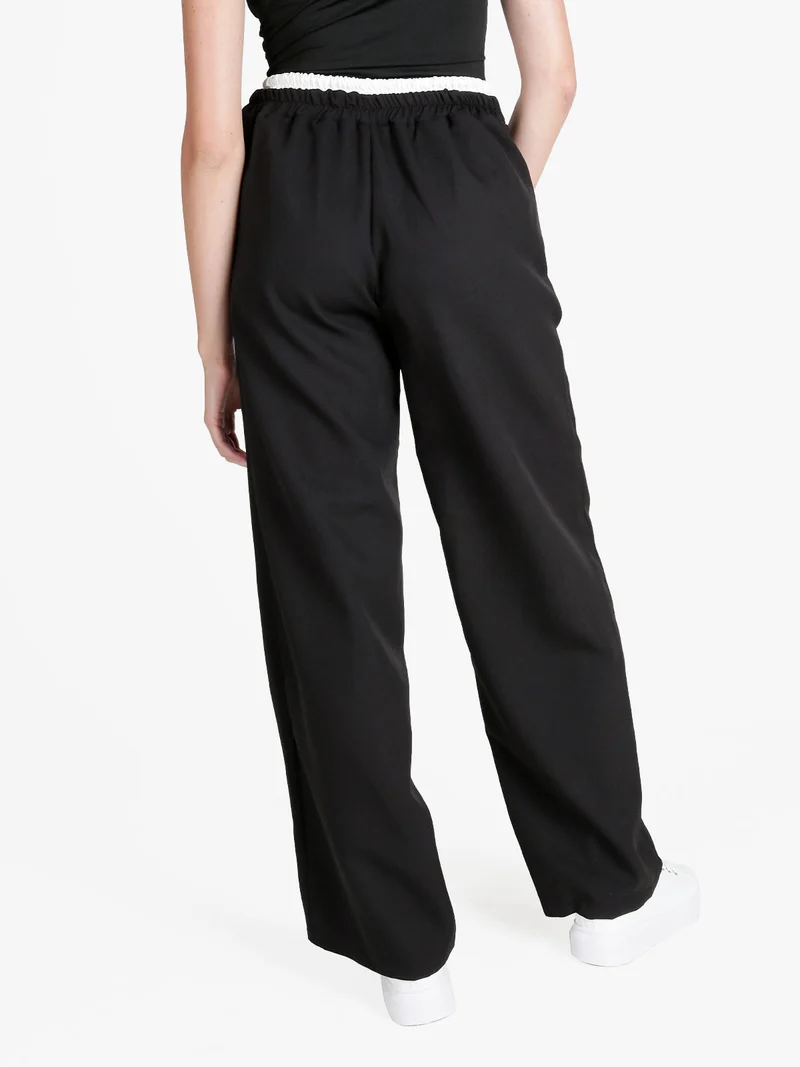 Pantaloni donna a palazzo con coulisse - nero
