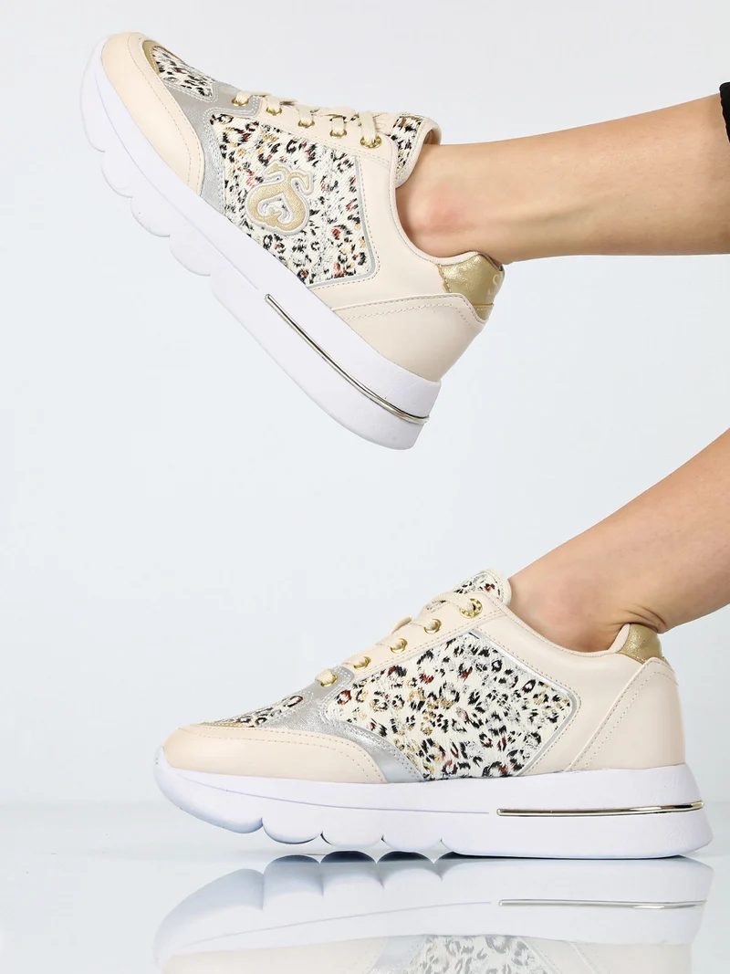 Sneakers da donna con platform e dettagli animalier - beige