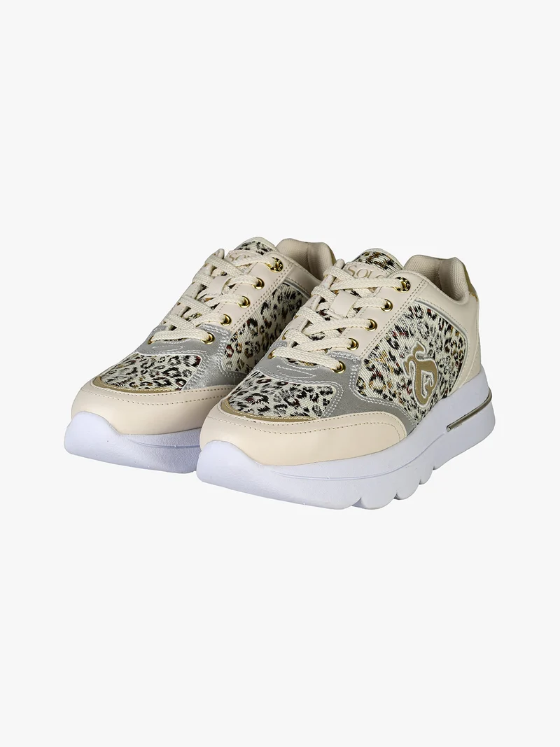 Sneakers da donna con platform e dettagli animalier - beige
