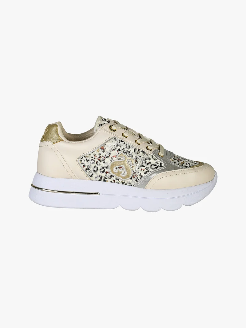 Sneakers da donna con platform e dettagli animalier - beige