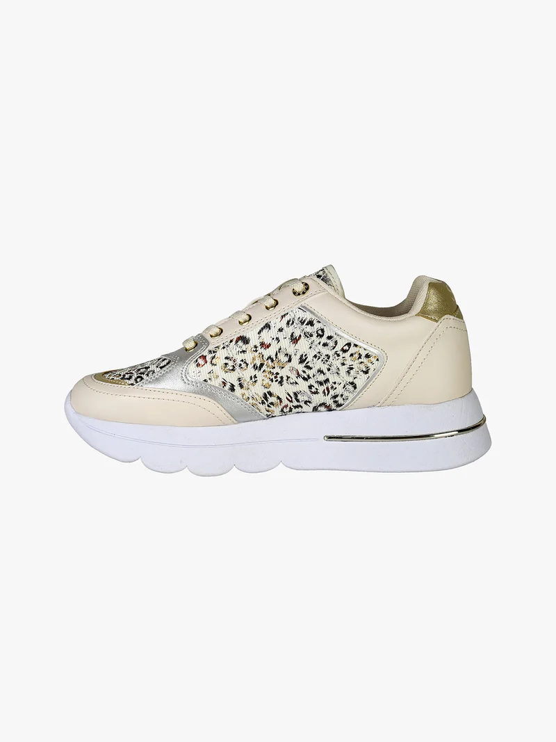 Sneakers da donna con platform e dettagli animalier - beige