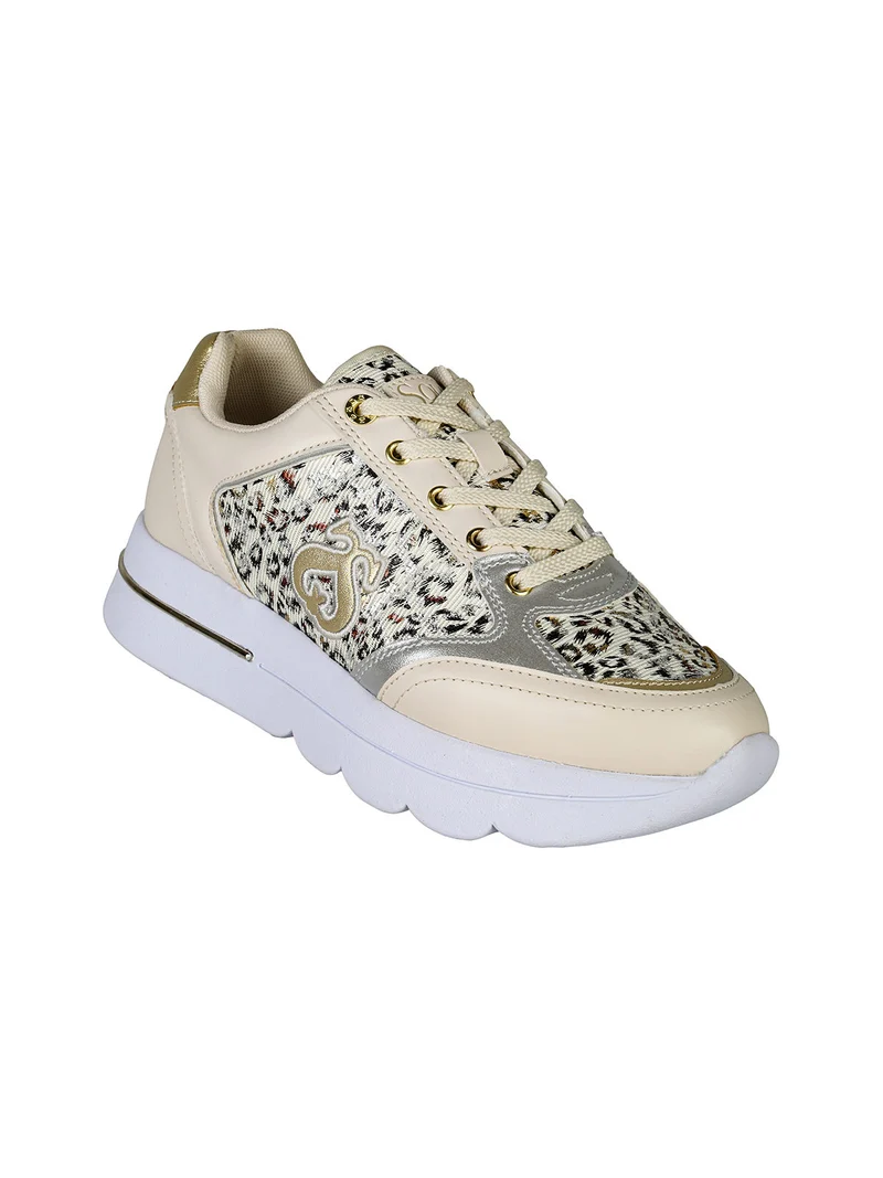 Sneakers da donna con platform e dettagli animalier - beige
