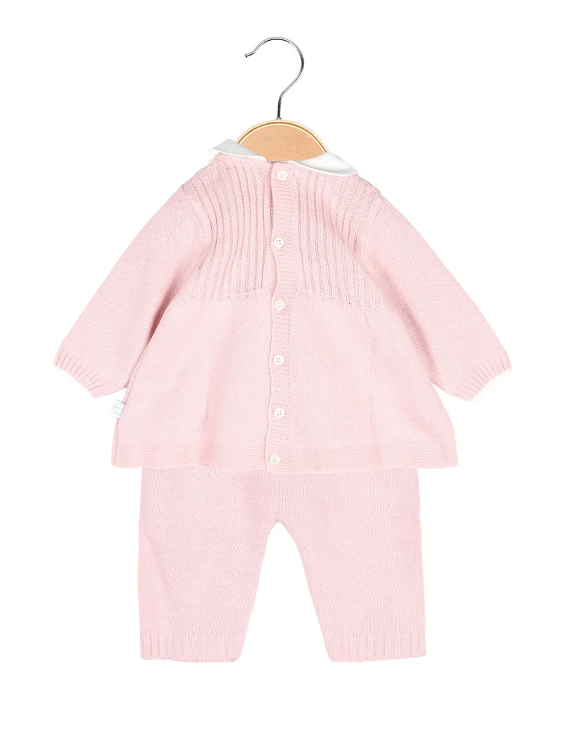 Completo 2 pezzi da neonata in maglia con colletto - rosa