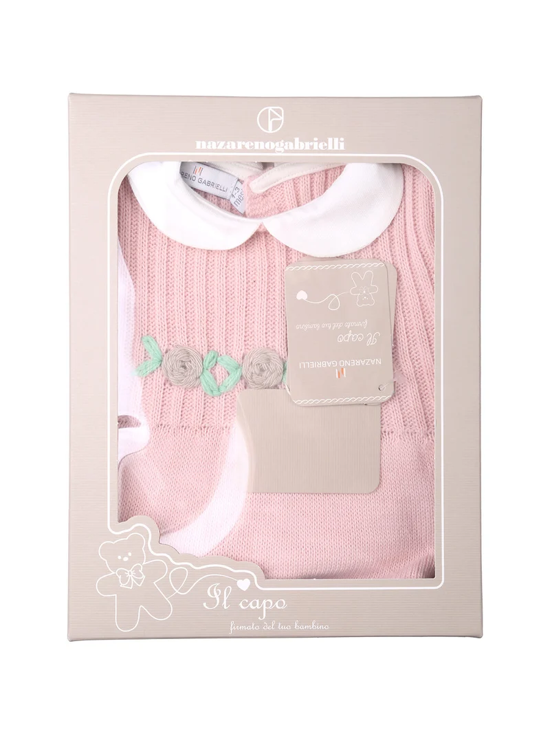 Completo 2 pezzi da neonata in maglia con colletto - rosa