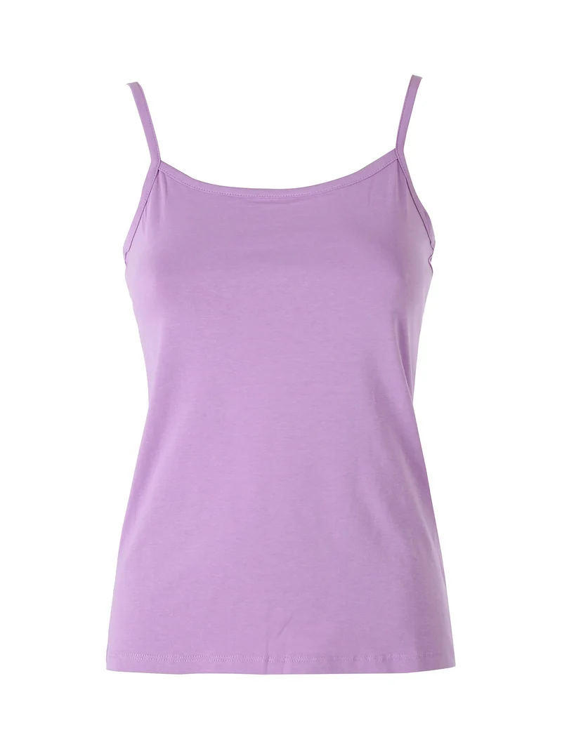 Top donna in cotone bielastico con spalline sottili - viola