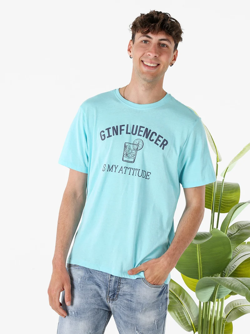 T-shirt da uomo in cotone con stampa divertente - azzurro