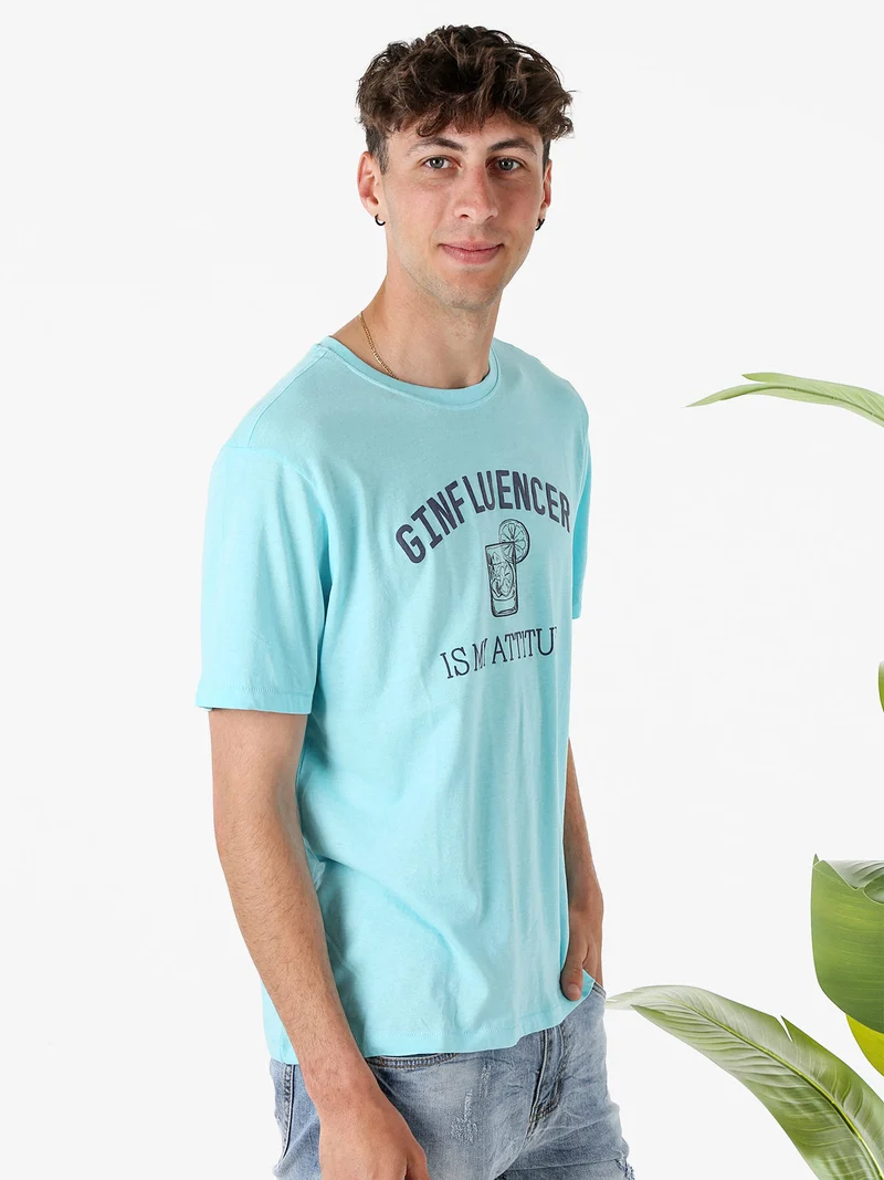 T-shirt da uomo in cotone con stampa divertente - azzurro