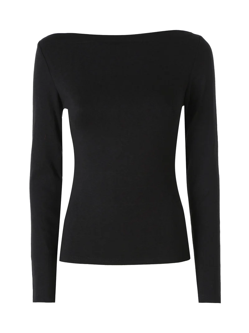 Maglia donna a maniche lunghe con scollo a barchetta - nero