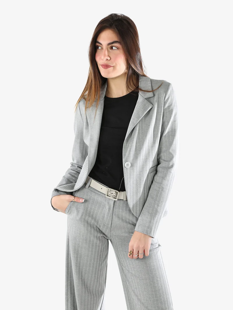 Blazer donna spigato con bottone - grigio