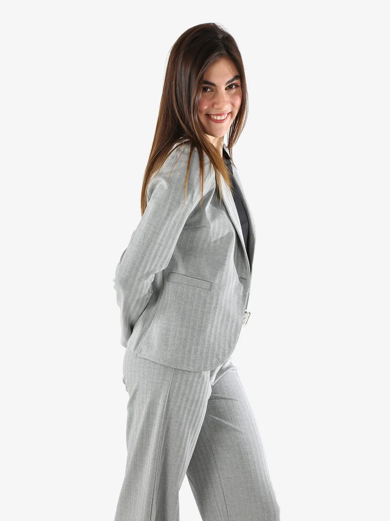Blazer donna spigato con bottone - grigio