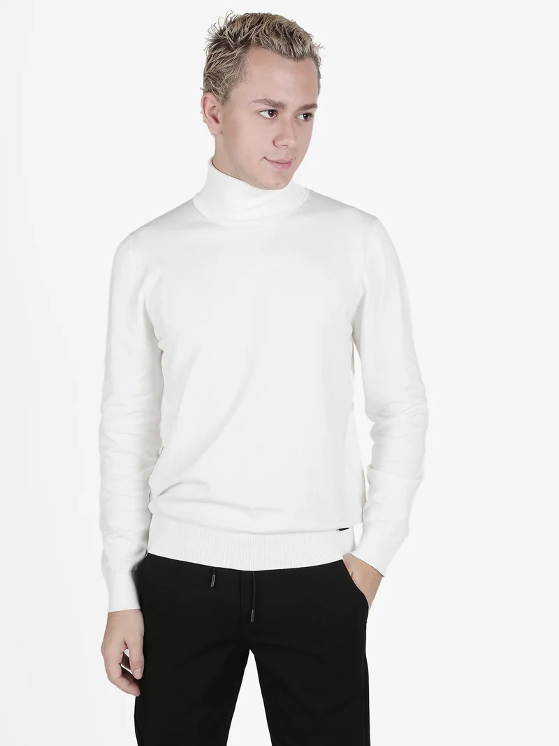 Pullover dolcevita in maglia da uomo - panna