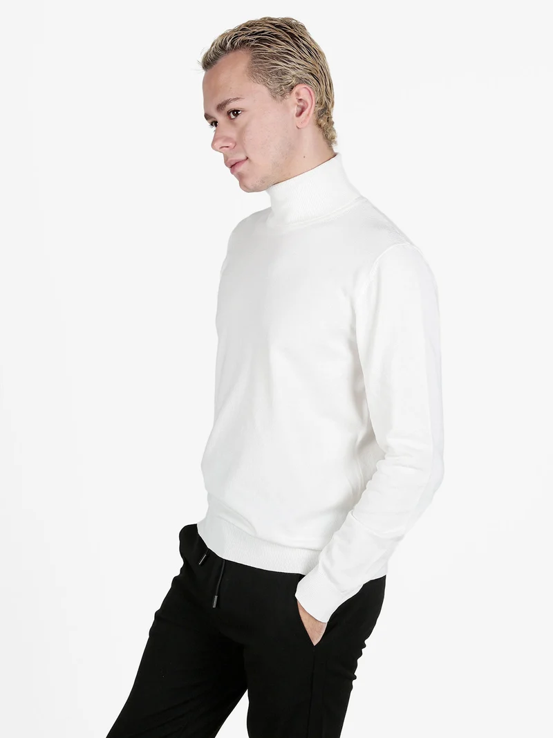 Pullover dolcevita in maglia da uomo - panna