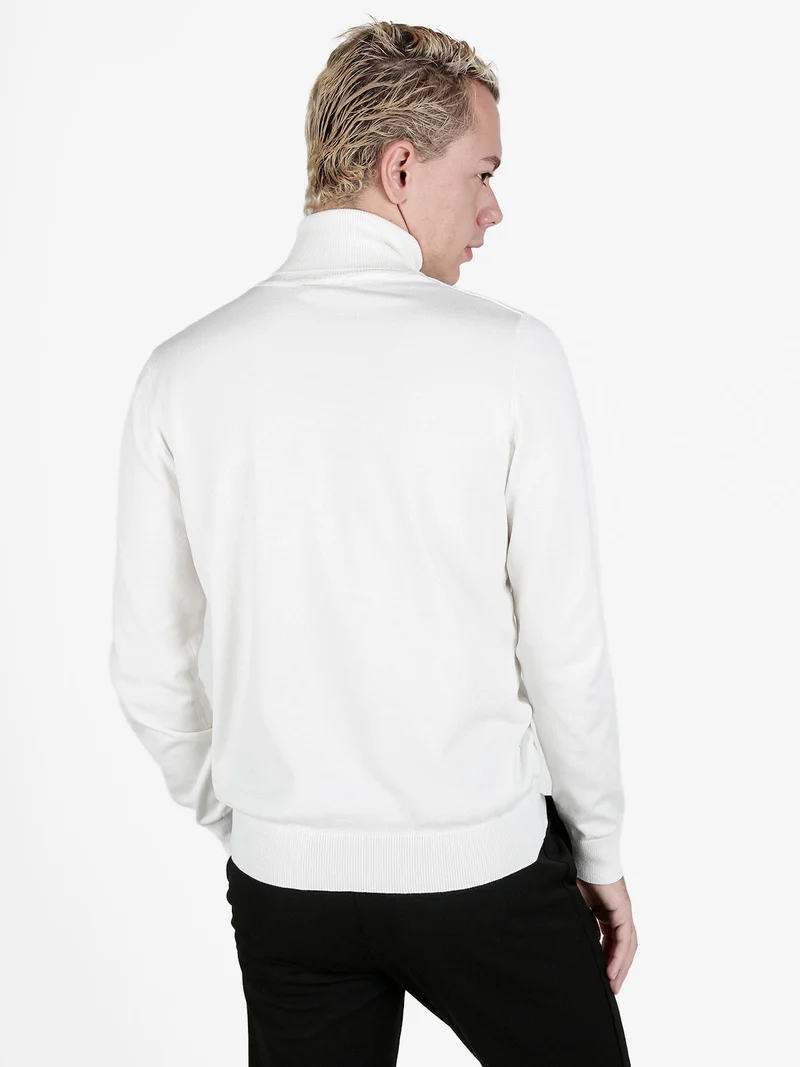 Pullover dolcevita in maglia da uomo - panna