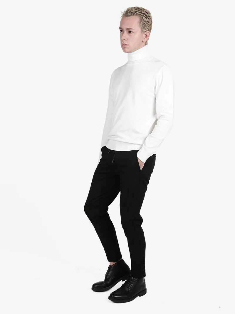 Pullover dolcevita in maglia da uomo - panna