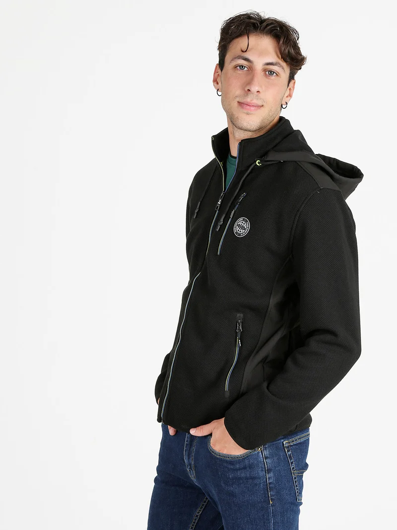 Felpa invernale da uomo con cappuccio e zip - nero