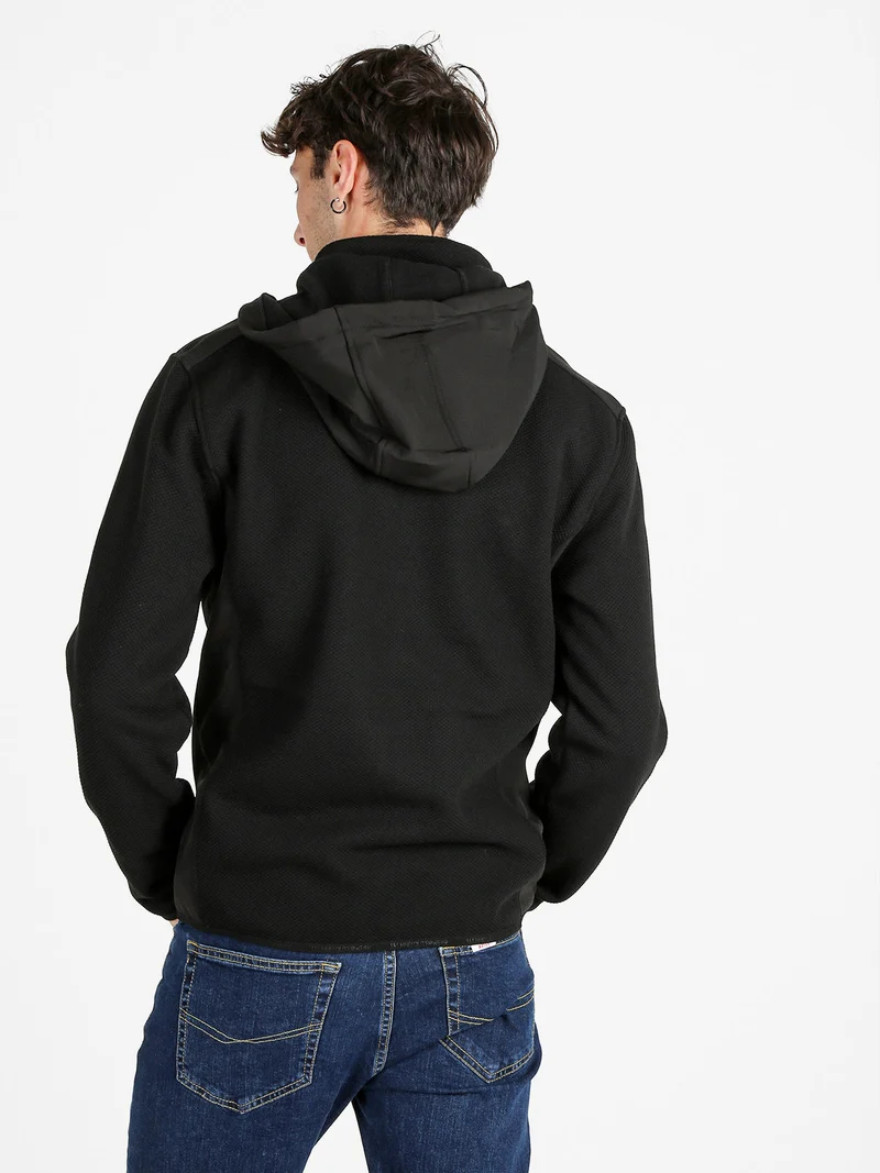 Felpa invernale da uomo con cappuccio e zip - nero