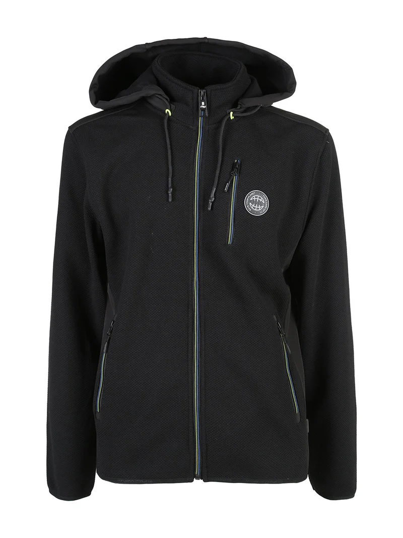 Felpa invernale da uomo con cappuccio e zip - nero
