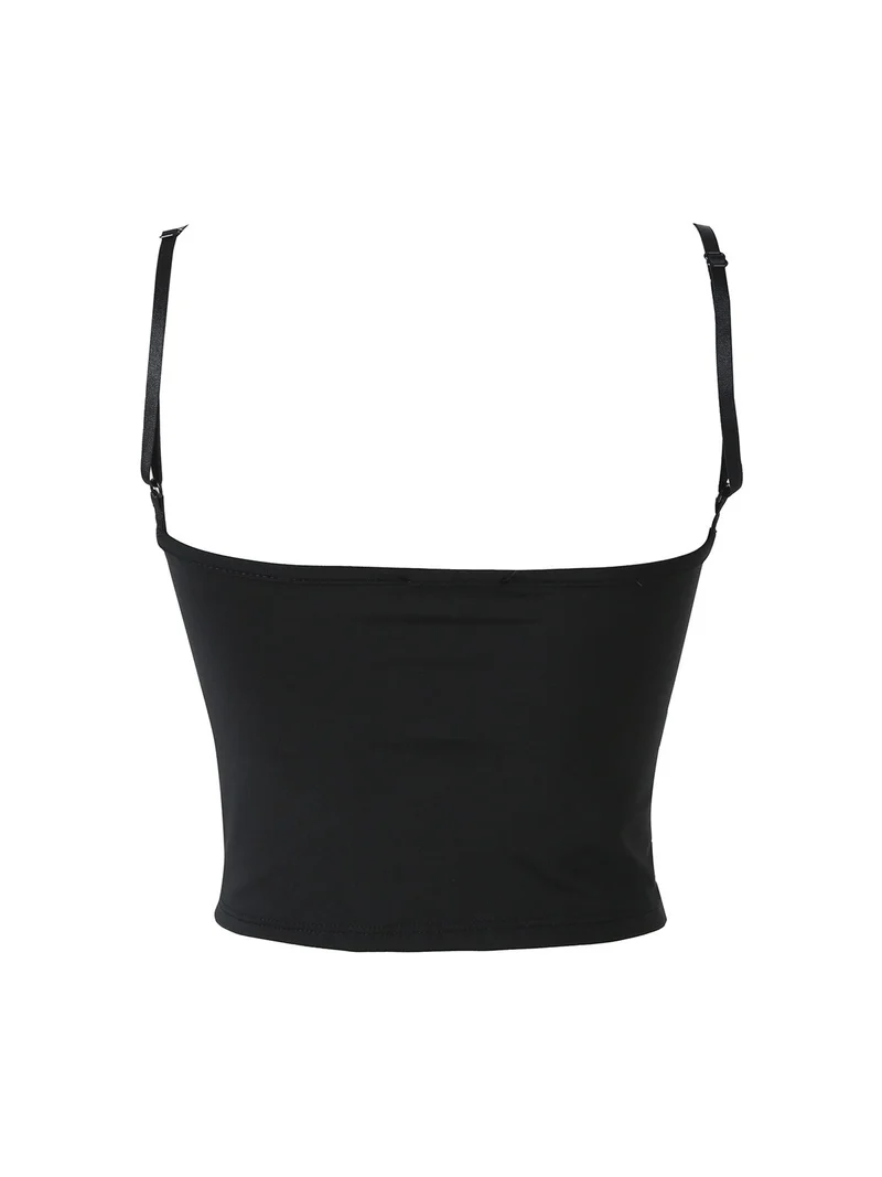 Top cropped da donna con scollo a cuore imbottito e spalline strette - nero
