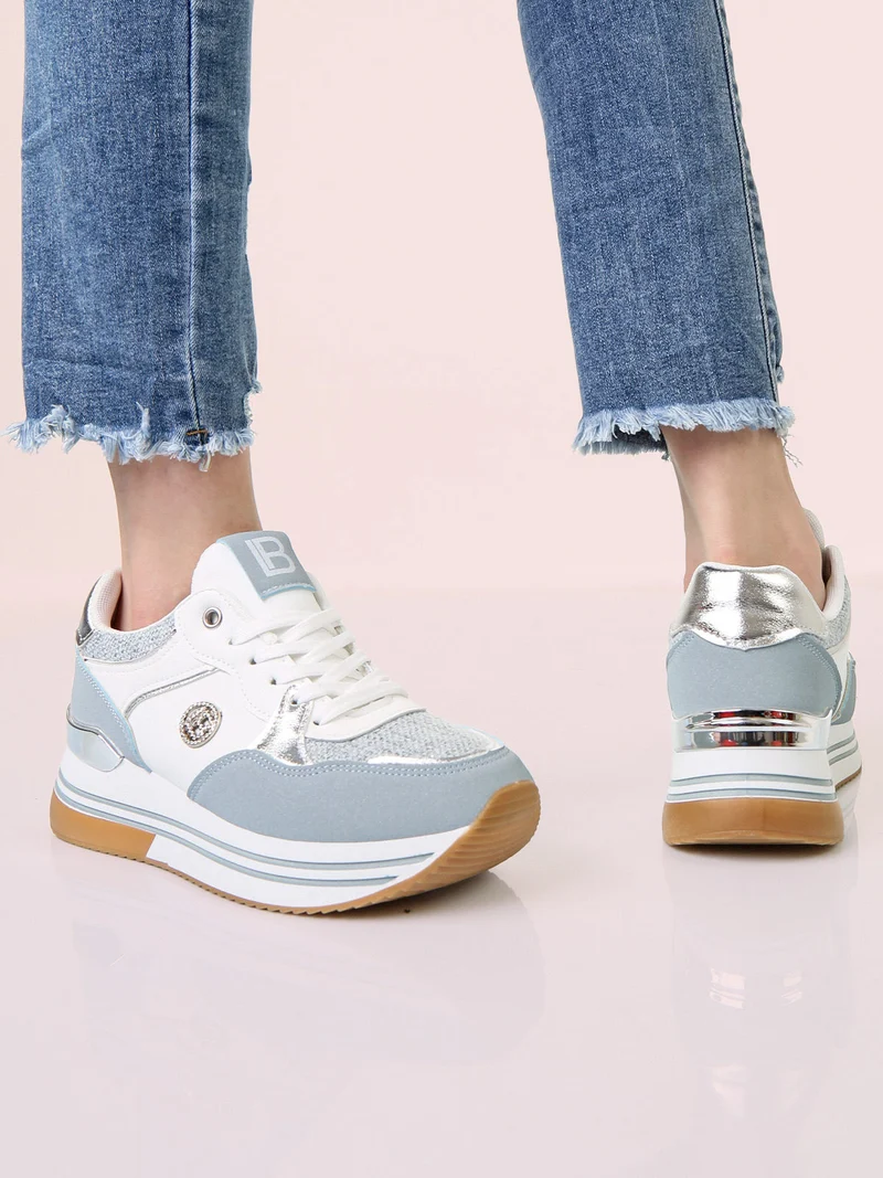 Sneakers stringate da donna con paltform - azzurro