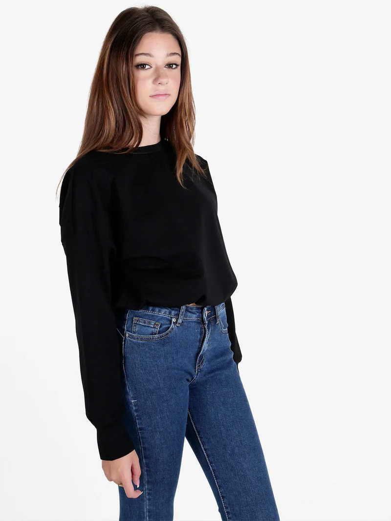 Felpa donna girocollo in misto cotone - nero
