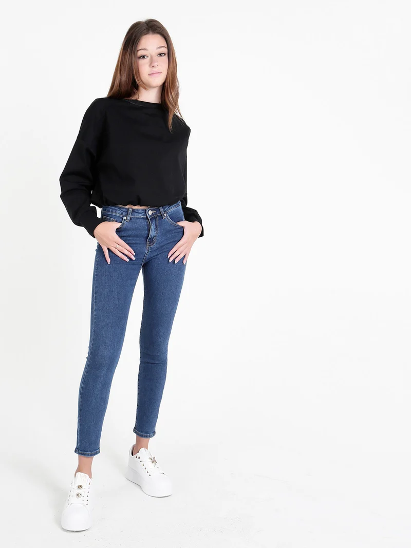 Felpa donna girocollo in misto cotone - nero