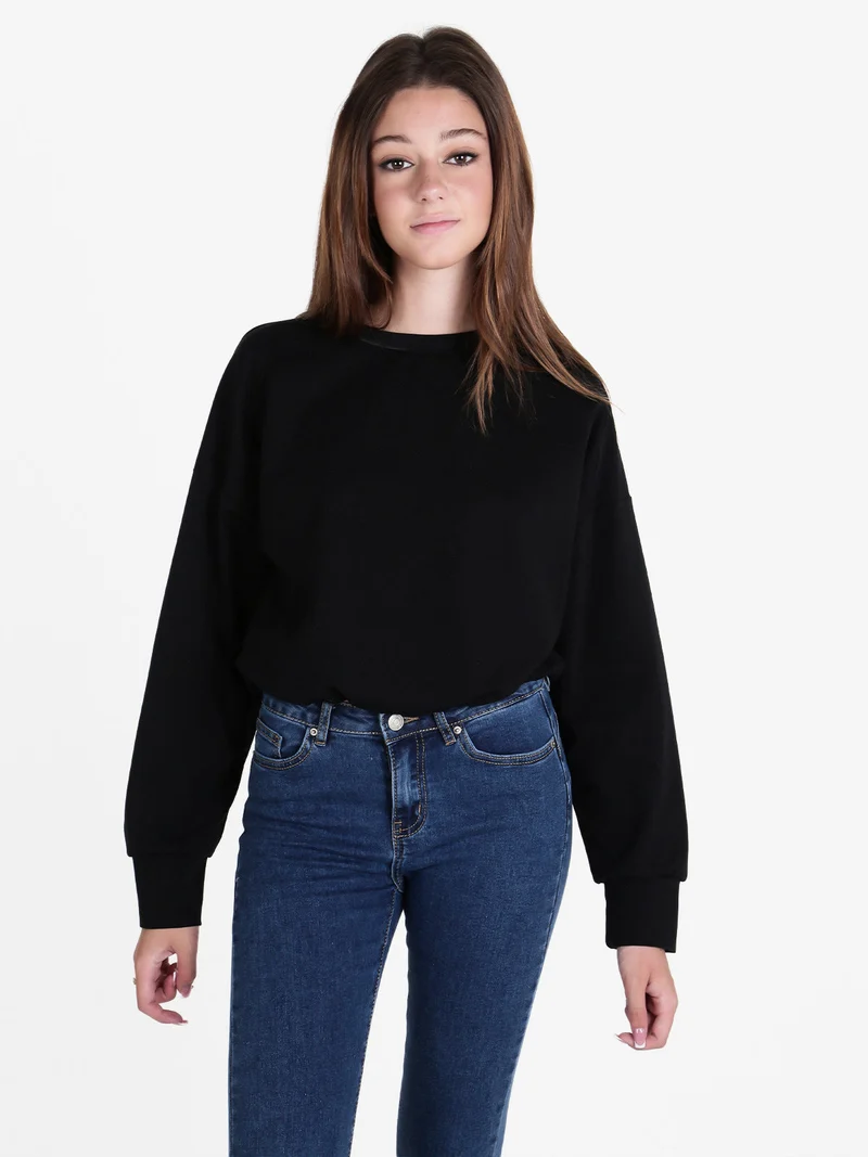 Felpa donna girocollo in misto cotone - nero