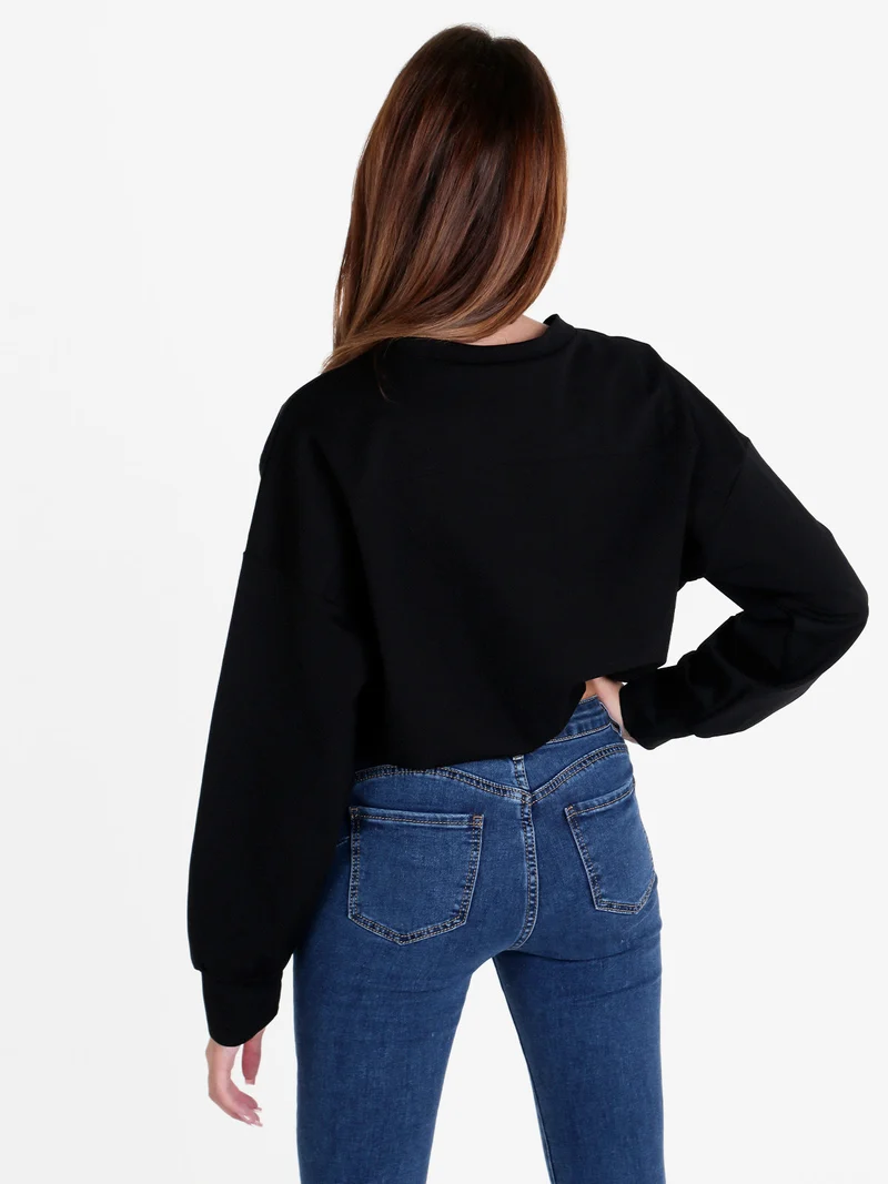 Felpa donna girocollo in misto cotone - nero