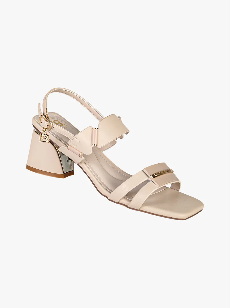 Sandali donna con tacco largo e cinturino alla caviglia con fibbia - beige