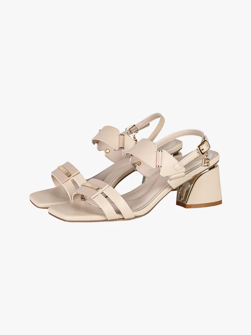Sandali donna con tacco largo e cinturino alla caviglia con fibbia - beige