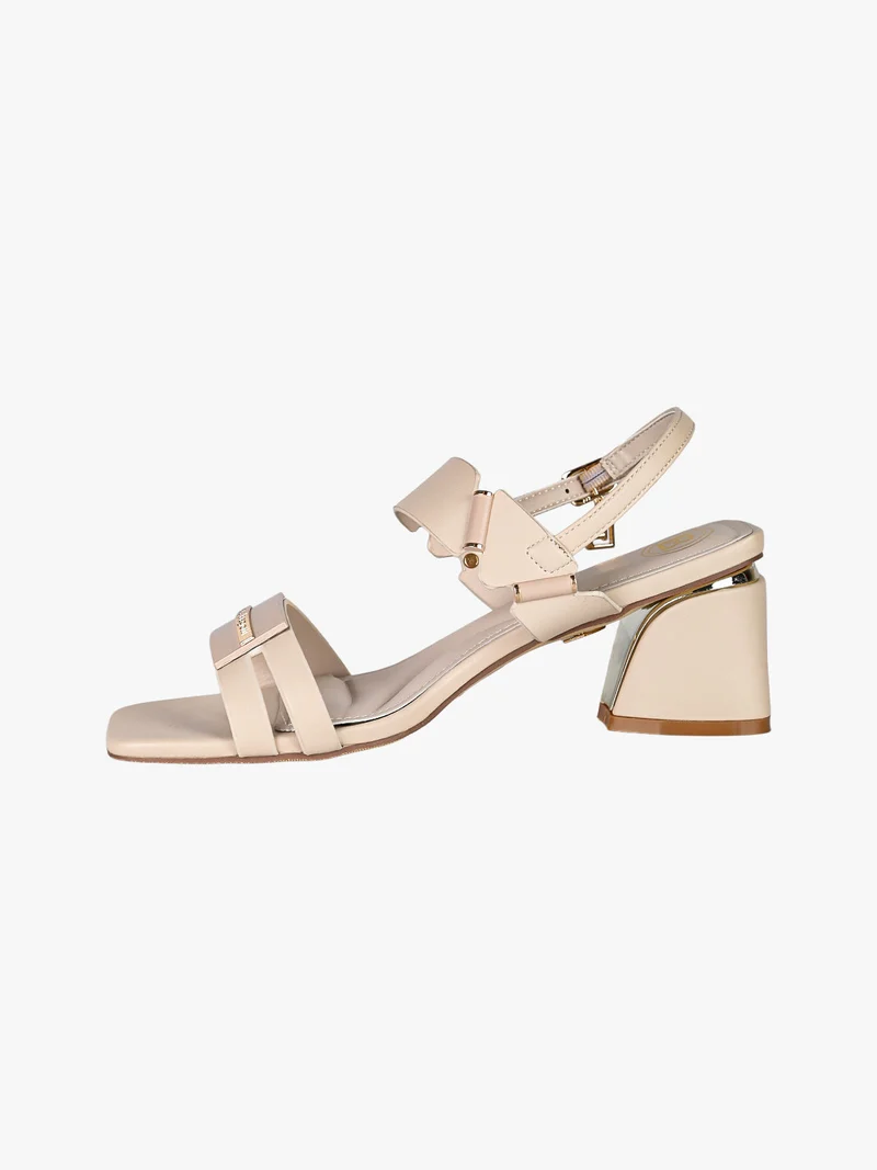 Sandali donna con tacco largo e cinturino alla caviglia con fibbia - beige