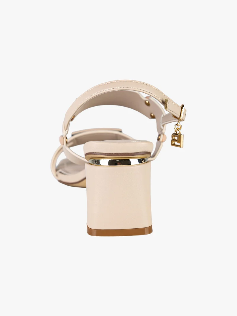 Sandali donna con tacco largo e cinturino alla caviglia con fibbia - beige