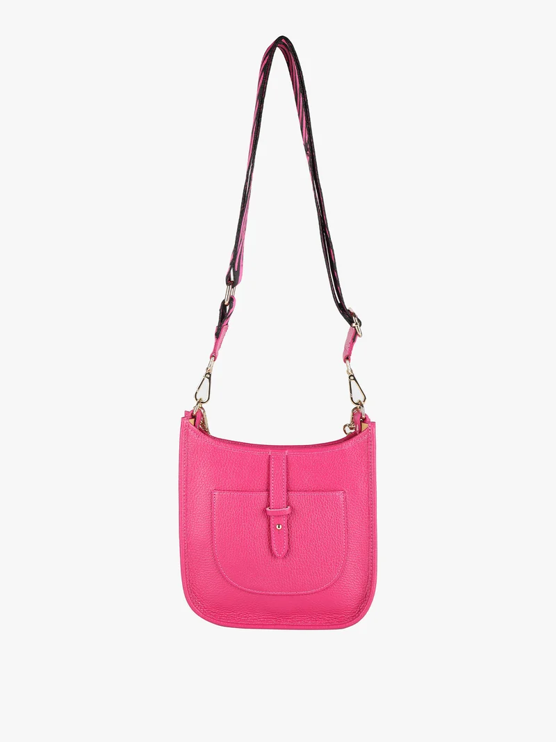 Borsetta in pelle con catena da donna - fucsia