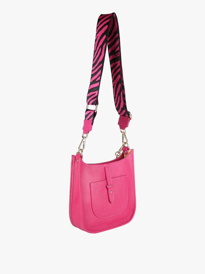 Borsetta in pelle con catena da donna - fucsia