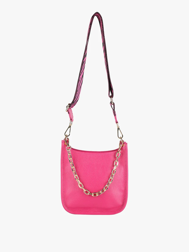 Borsetta in pelle con catena da donna - fucsia