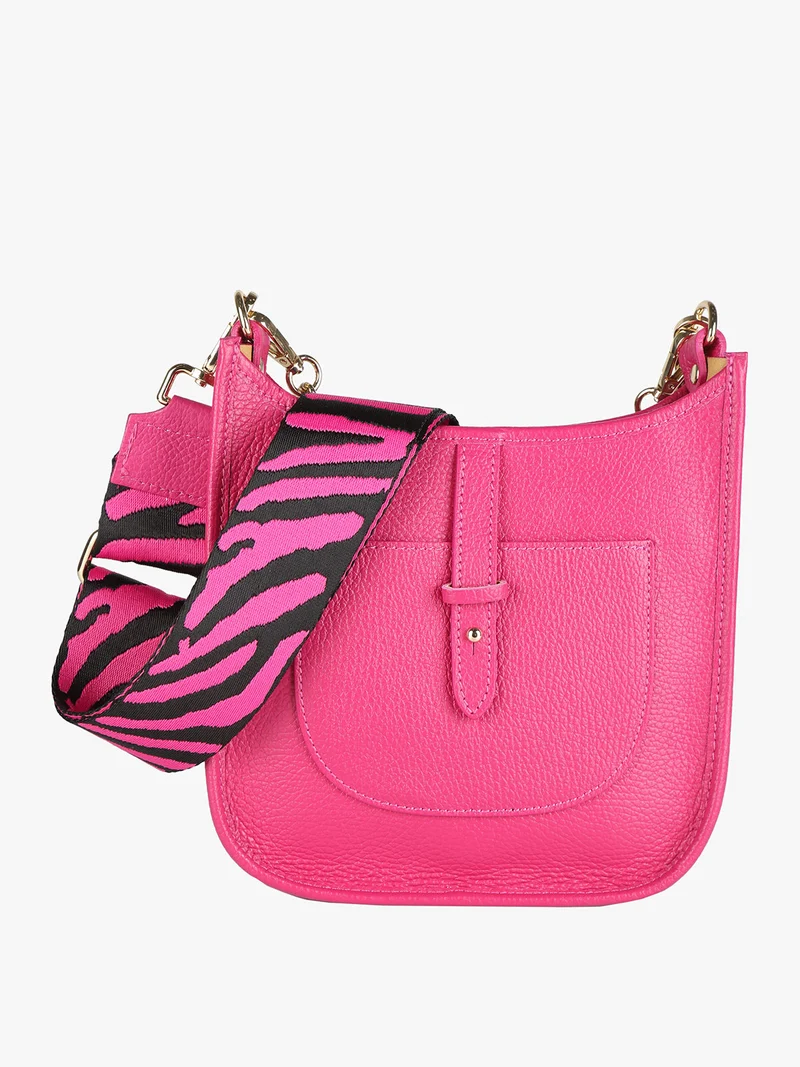Borsetta in pelle con catena da donna - fucsia