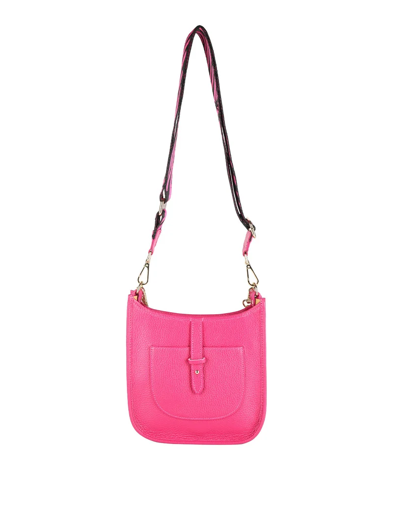 Borsetta in pelle con catena da donna - fucsia