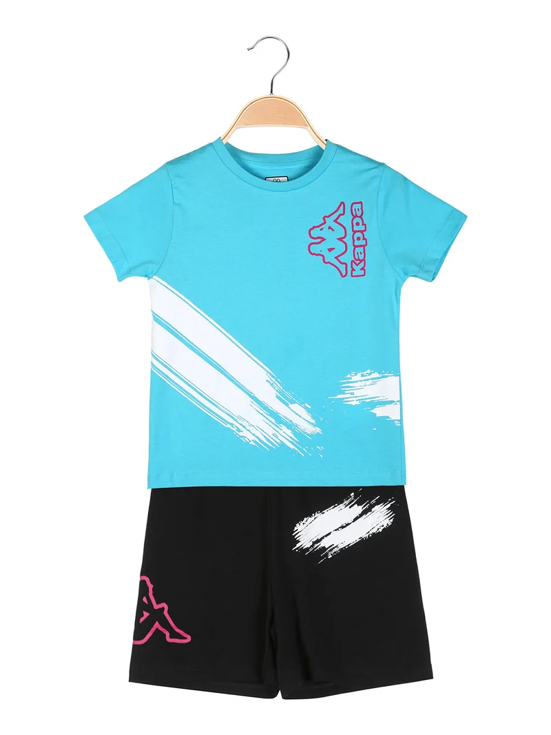 Completo corto da ragazza in cotone con t-shirt e shorts - turchese
