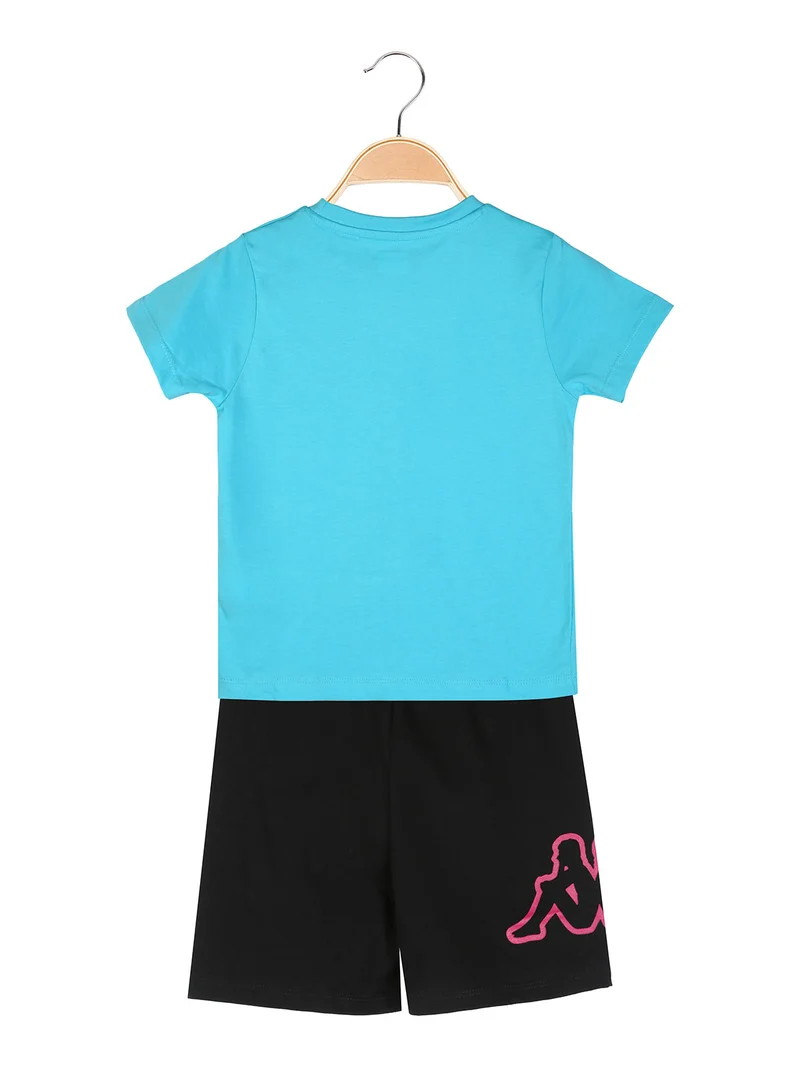Completo corto da ragazza in cotone con t-shirt e shorts - turchese