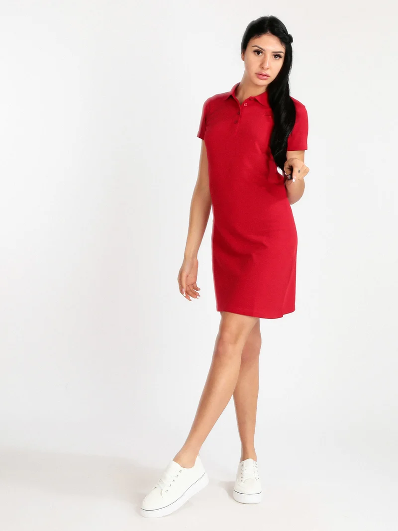 Vestito donna in cotone a maniche corte - rosso