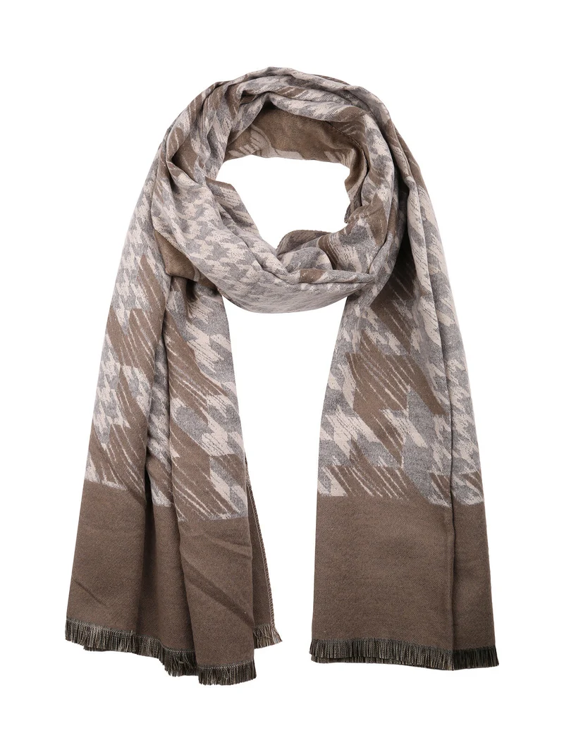 Sciarpa donna con stampe e frange - taupe
