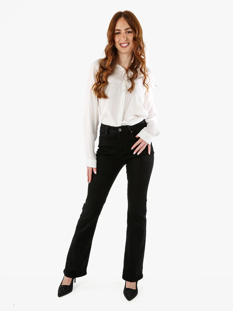 Pantaloni donna jeans a zampa - nero
