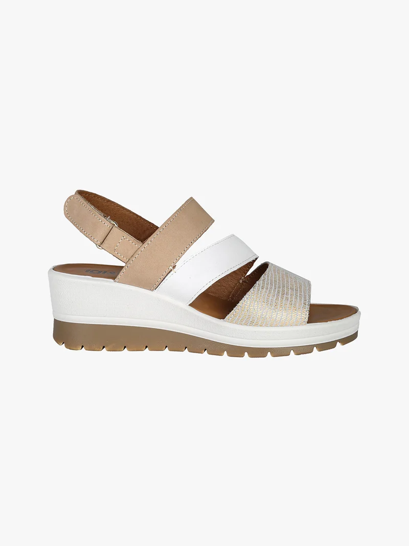 Sandali donna in pelle con zeppa e cinturini a strappo - platino