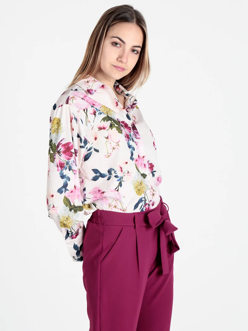 Camicia donna fiorata a maniche lunghe - rosa